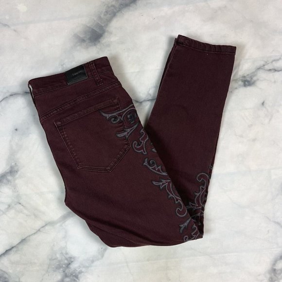 BDG Mid Rise Twig Ankle Jeans Size 29 Waist Skinny Embroidered Maroon - Picture 2 of 8